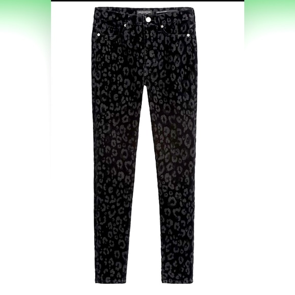 NWT Banana Republic S/O Rare Velvet Black Leopard High Rise SkinnyJeans-27 Long - Picture 3 of 7